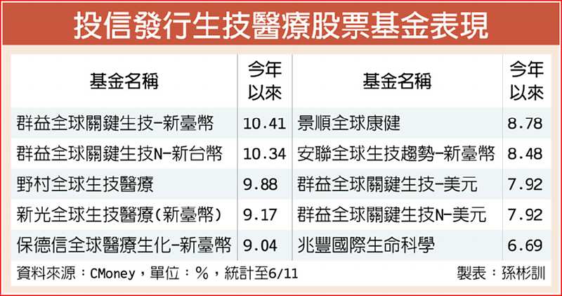 投信發行生技醫療股票基金表現 image